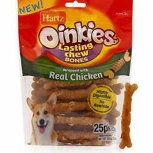 Hartz Oinkies Rawhide Free Chicken Wrapped Lasting Chew Bone Dog Treats 25 New